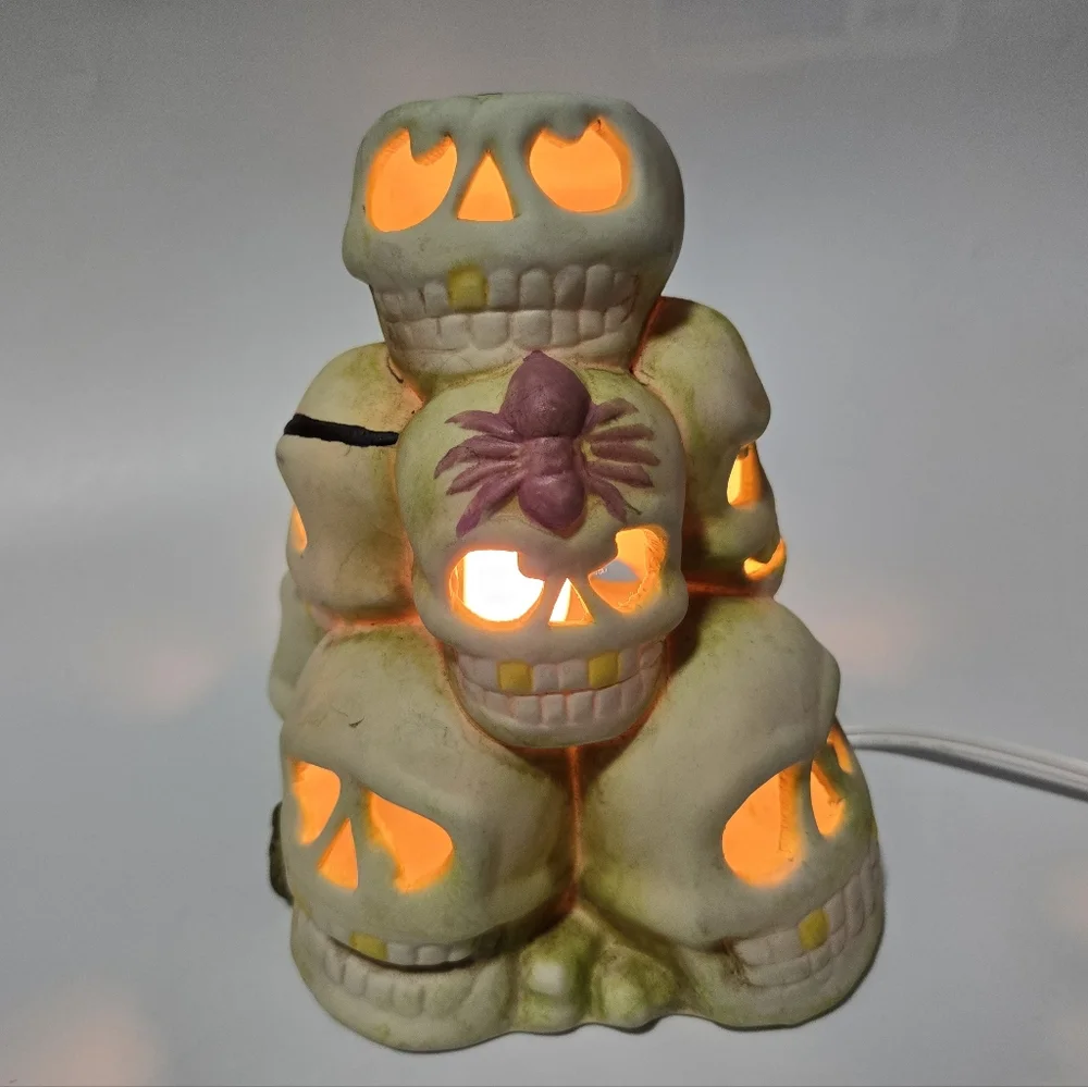 Vintage Halloween Skull Light Decor Skeleton Creepy Spooky Ceramic